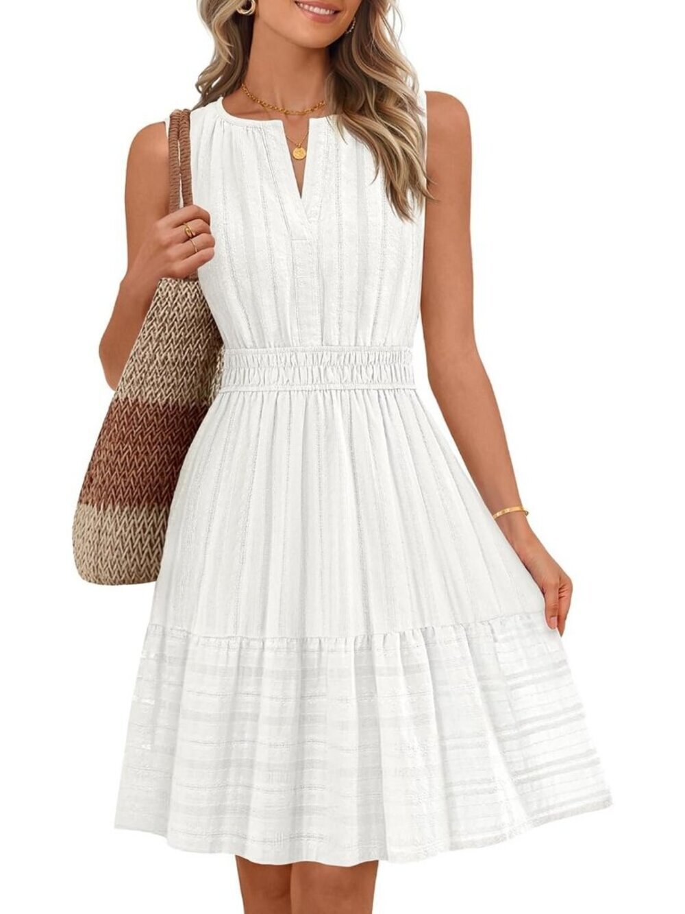 Women's White Summer Casual Sundress Beach Vacation Sleeveless Mini Dress
